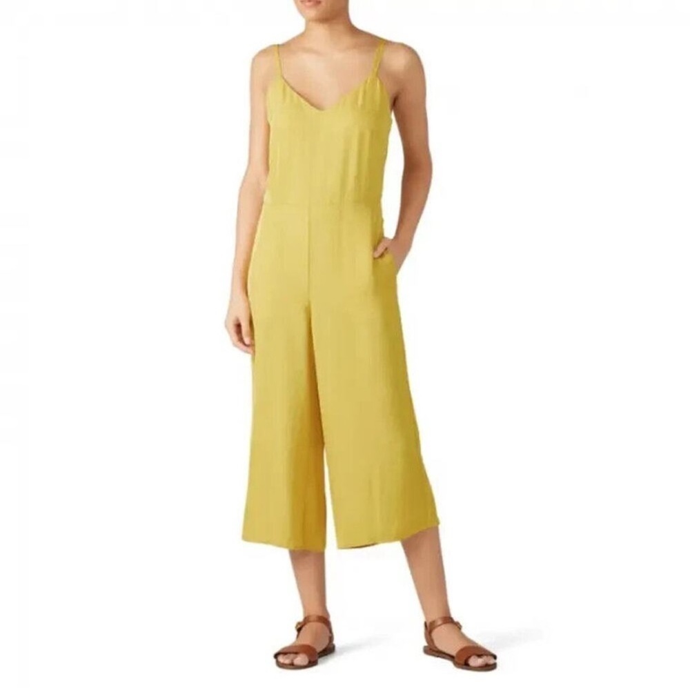 VINCE Cami Jumpsuit Cropped V-Neck Sleeveless Wide Leg Pockets Back-Zip 10